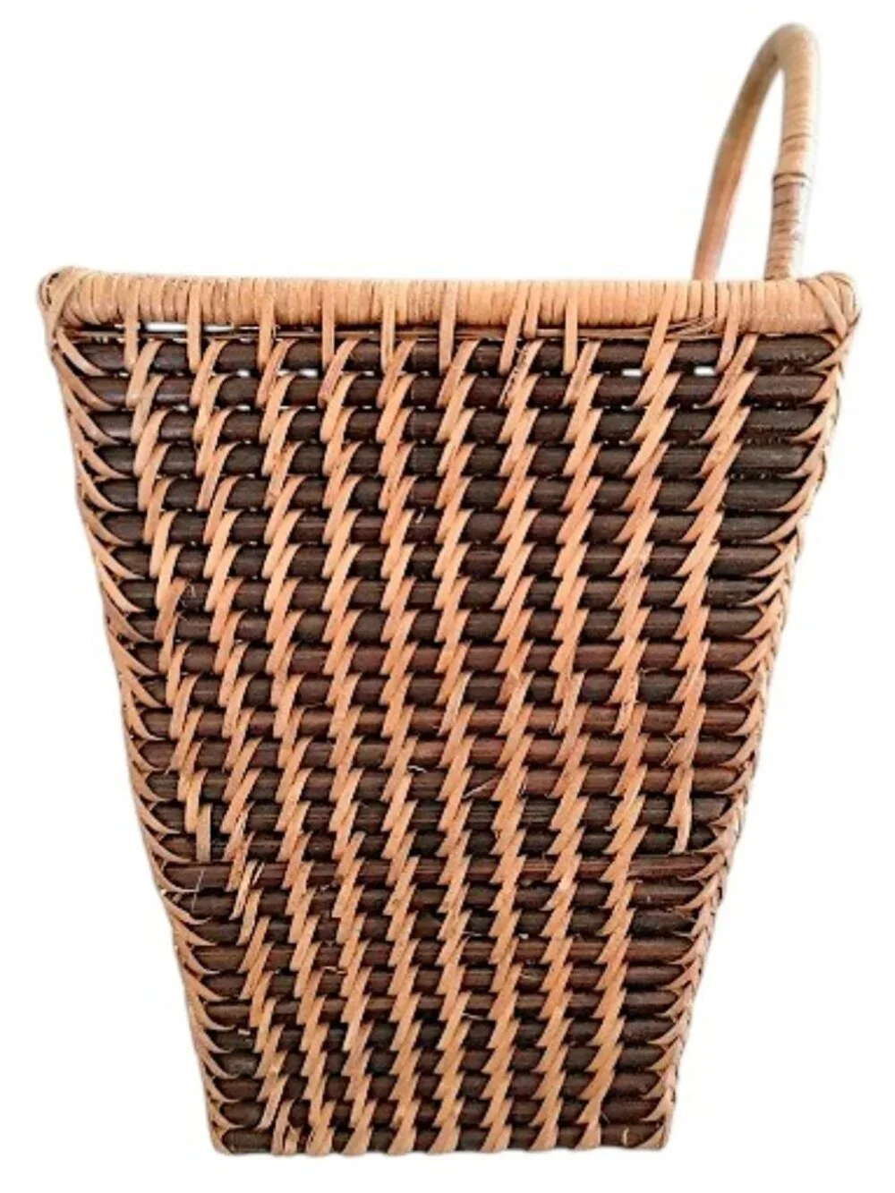 OOAK Wicker Rattan Willow Wood Hanging Basket Single Handle, Repaired